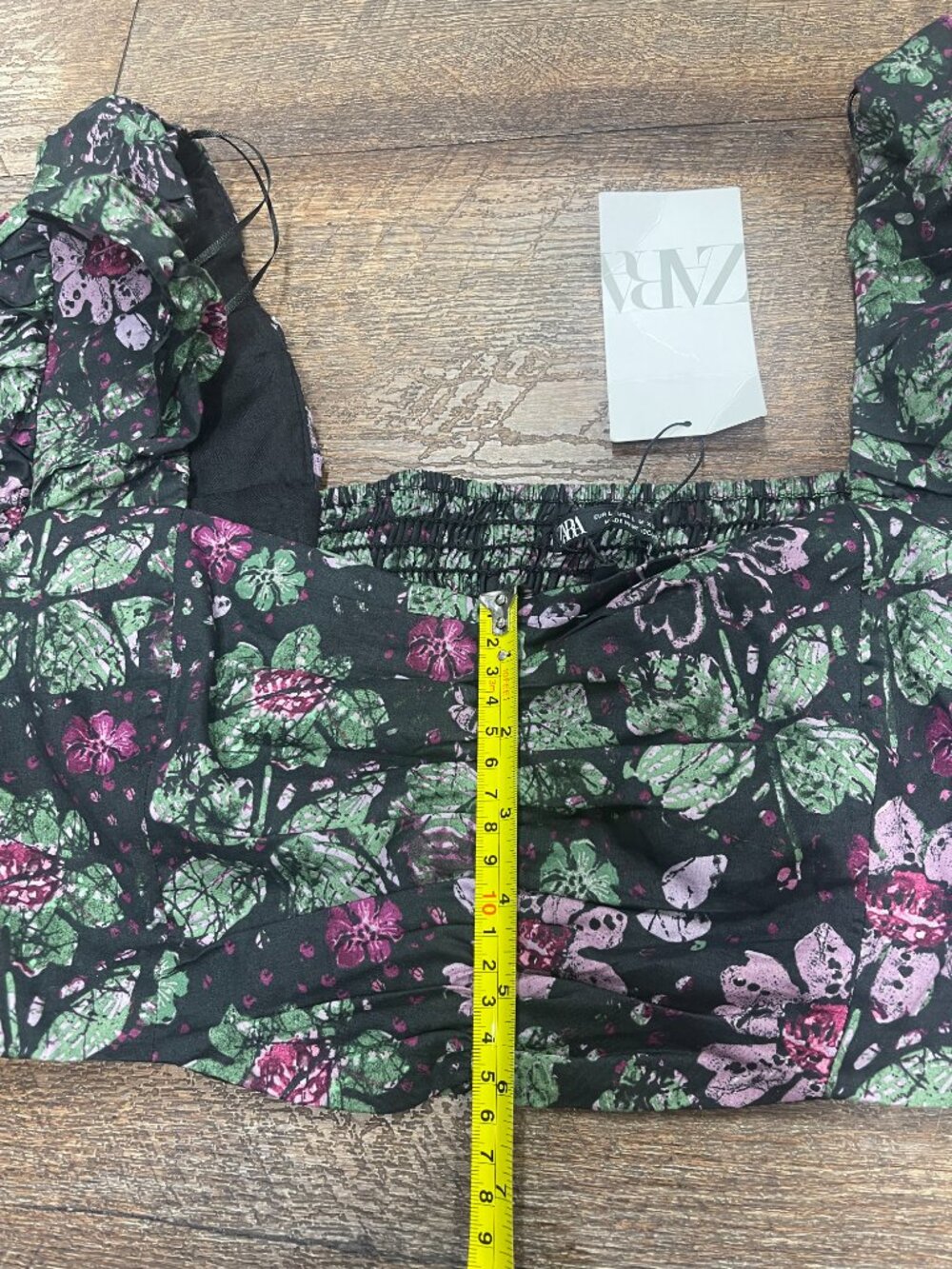 Zara Floral Puff Sleeve Ruched Crop Top NWT Size L - Picture 7 of 9